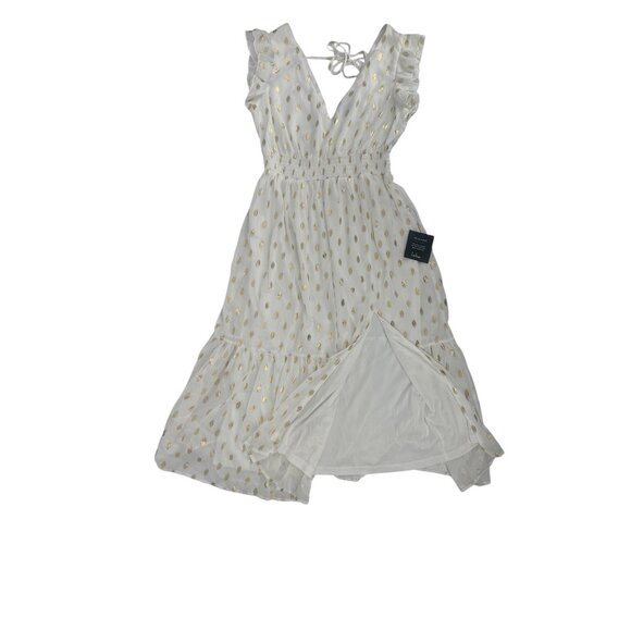 ✨ NWT Lulus White Gold Polka Dot Ruffle Tiered Midi Dress S ✨ - Picture 5 of 8